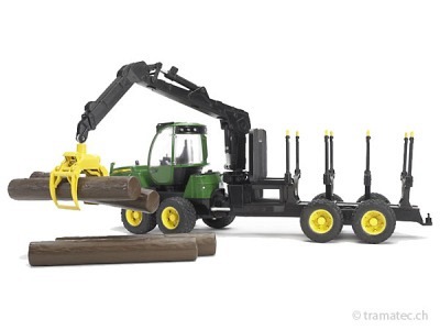 Bruder John Deere 1210E Rückezug mit 4 Baumstämmen u. Holzgreifer