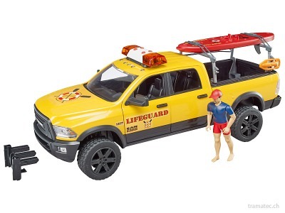 Bruder Life Guard RAM 2500 Power Wagon mit Figur, Stand Up Paddle und Light & Sound Modul